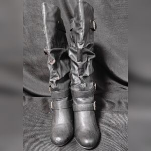 Black Madden Girl Knee-High Boots with Buckles Size 9.5